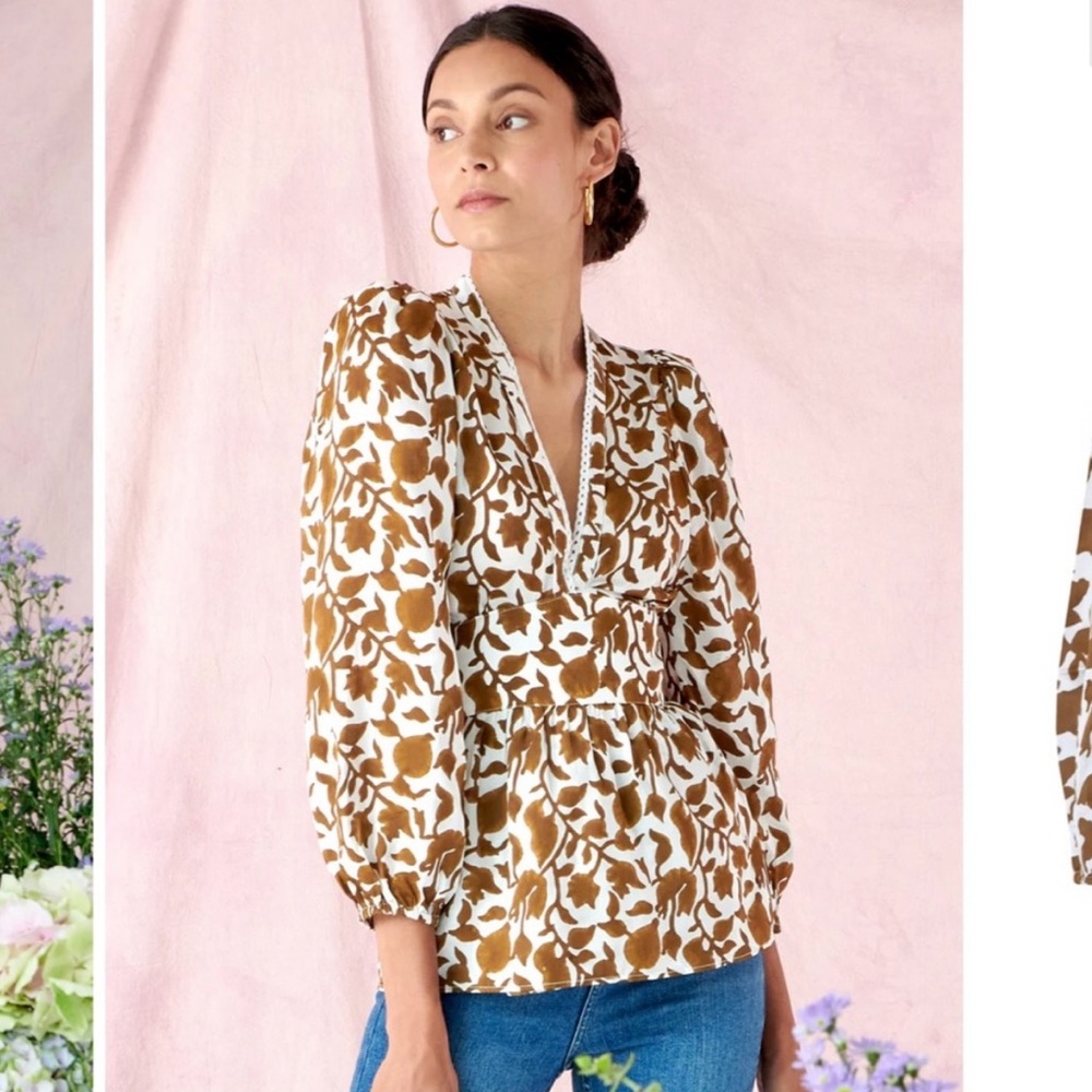 Neve & Noor Brown and White Floral Blouse